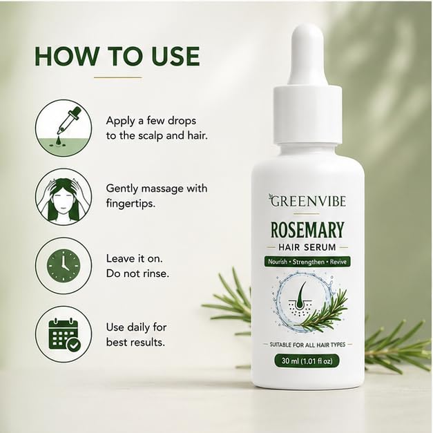 Rosemary Serum 30ml for Hair & Scalp Care | Helps Reduce Hair Fall & Breakage | Nourishes Scalp | Promotes Stronger Looking Hair | Lightweight Non Sticky Formula | Suitable for All Types