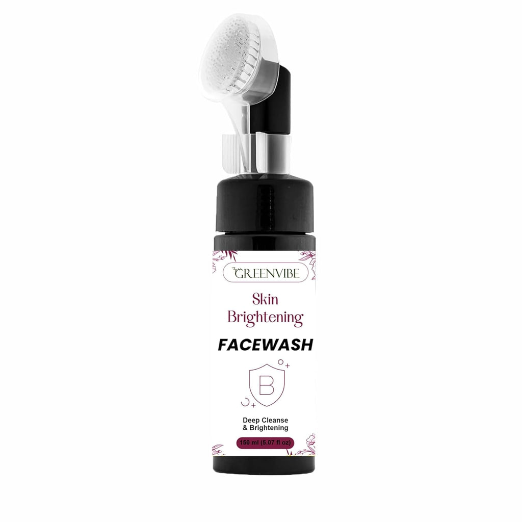 GreenVibe Skin Brightening Face Wash with Deep Cleansing Brush | Gentle Daily Cleanser for Radiant, Even Skin Tone | Glow, Smooth & Healthy Skin Face Wash (150ml)