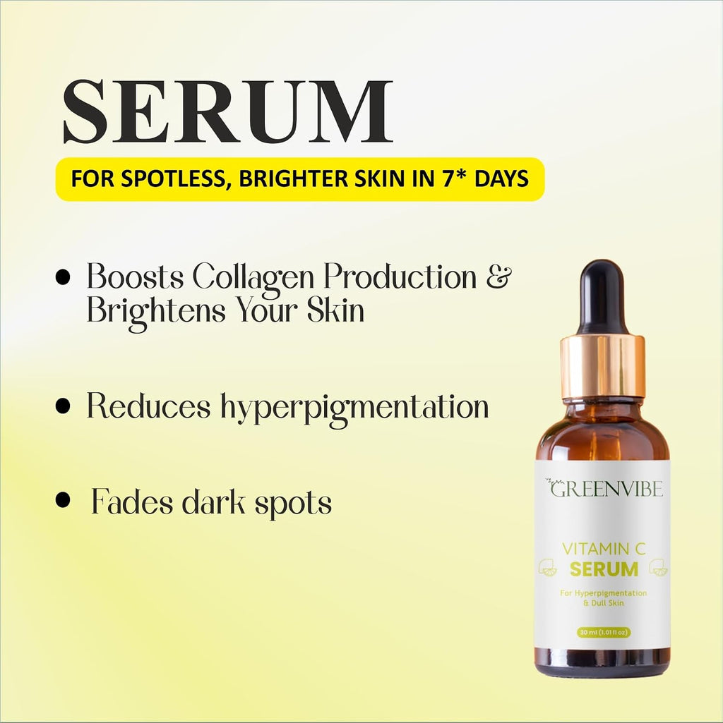 Greenvibe Vitamin C Face Serum 30ml | Brightening & Hydrating Serum for Glowing Skin | Lightweight & Fast Absorbing Formula