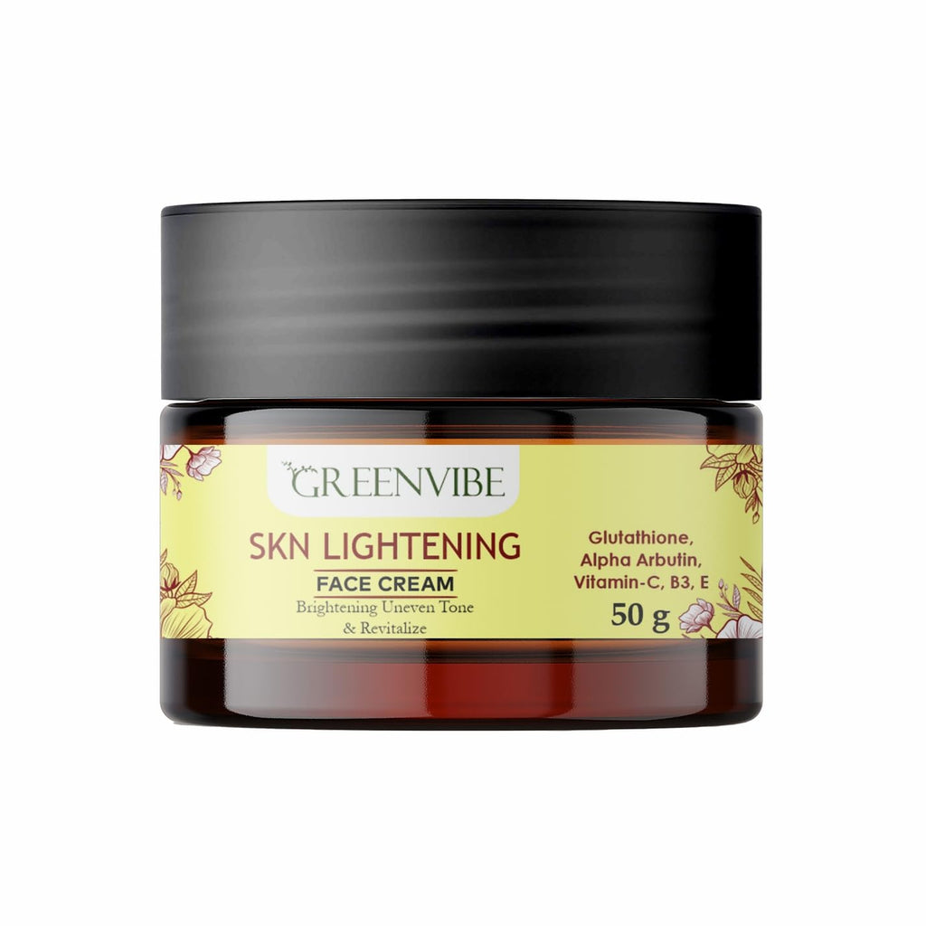 GreenVibe Skin Lightening Face Cream with Glutathione, Alpha Arbutin, Vitamin C, Vitamin B3 & E | Brightening, Even Skin Tone & Dark Spot Reduction Hydrating Daily Face Cream (50g)