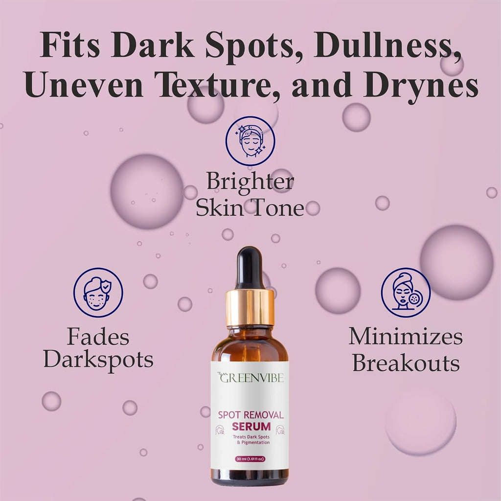 Greenvibe Spot Removal Face Serum for Dark Spots & Pigmentation – Made in India, 30ml Premium Facial Serum with Dropper