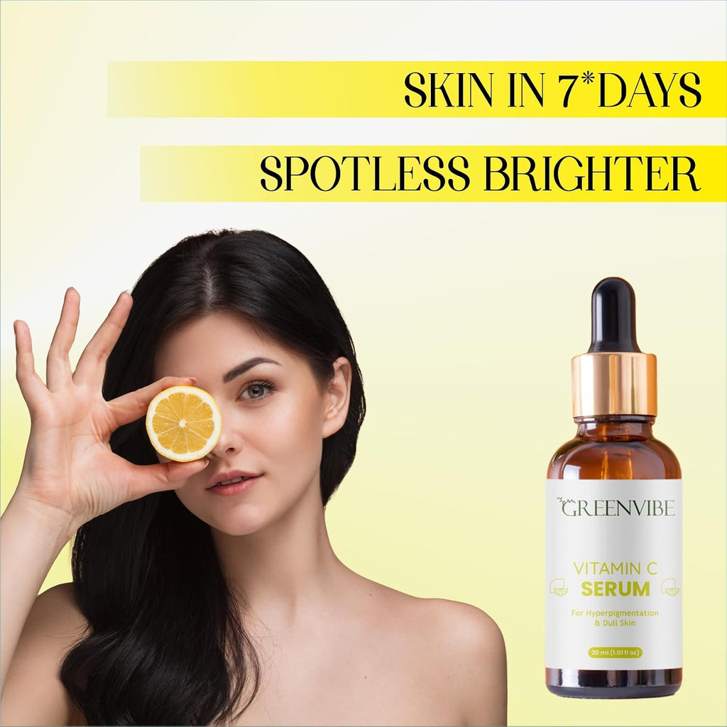 Greenvibe Vitamin C Face Serum 30ml | Brightening & Hydrating Serum for Glowing Skin | Lightweight & Fast Absorbing Formula