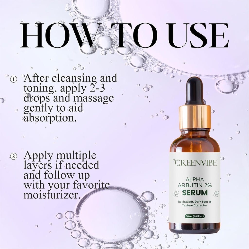 Greenvibe Alpha Arbutin 2% Face Serum for Dark Spots, Hyperpigmentation & Uneven Texture – Made in India, 30ml Brightening & Skin Revitalizer